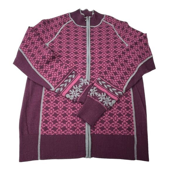Cabela's Maroon Merino Wool Blend Nordic Zip Up Cardigan Size L - Picture 1 of 11